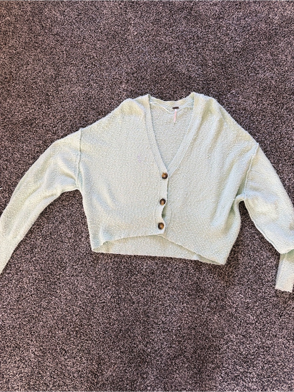 Free People Light Mint V-Neck Cropped Cardigan